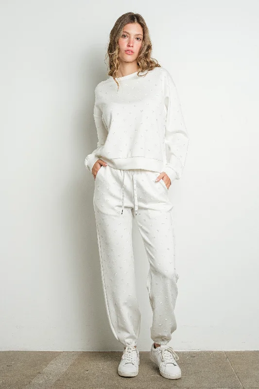 Buy More, Save More Buy More, Save More Rhinestone Hearts Elastic Waist Sweatpant Joggers