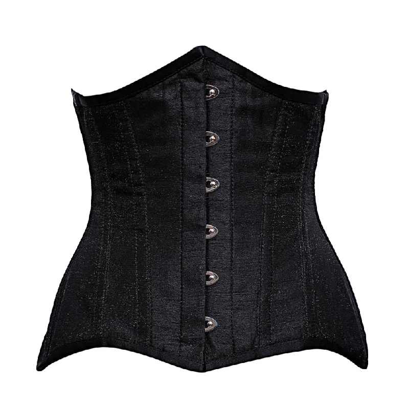 Alysyia Steel Boned Black Dupion Curvy Corset