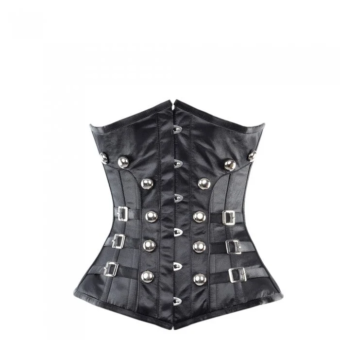 Angela Black Underbust Corset With Buckles & Stud Details