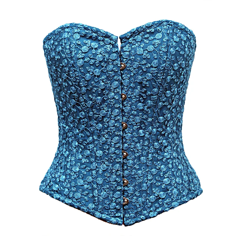 Bates Turquoise Floral Net Overbust Corset