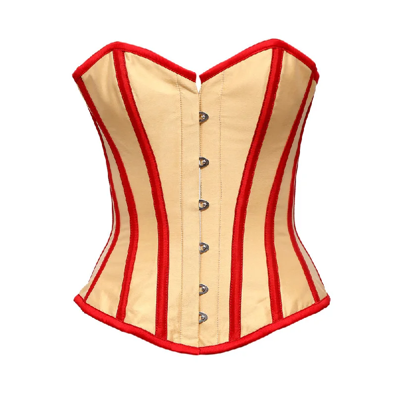 Chilwel Beige Taffeta Overbust Corset With Red Taffeta Trim