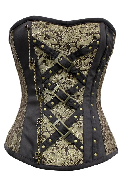 Elctra Gold Coffee Brocade Corset With Chain