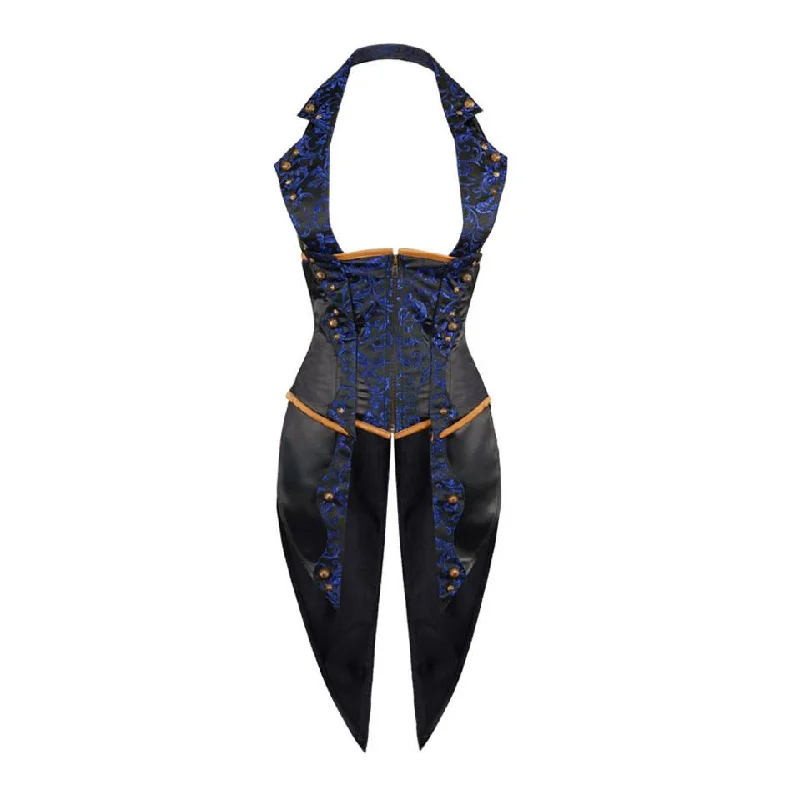 Grabar Blue Brocade & Black Satin Halter Underbust Corset