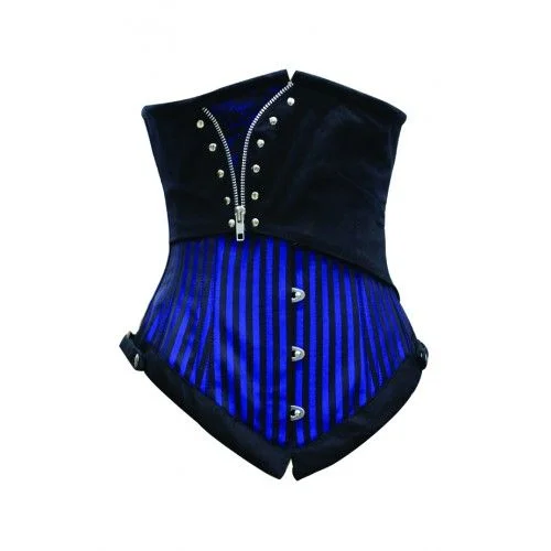 Helleni Blue Black Stripe Brocade Underbust Corset