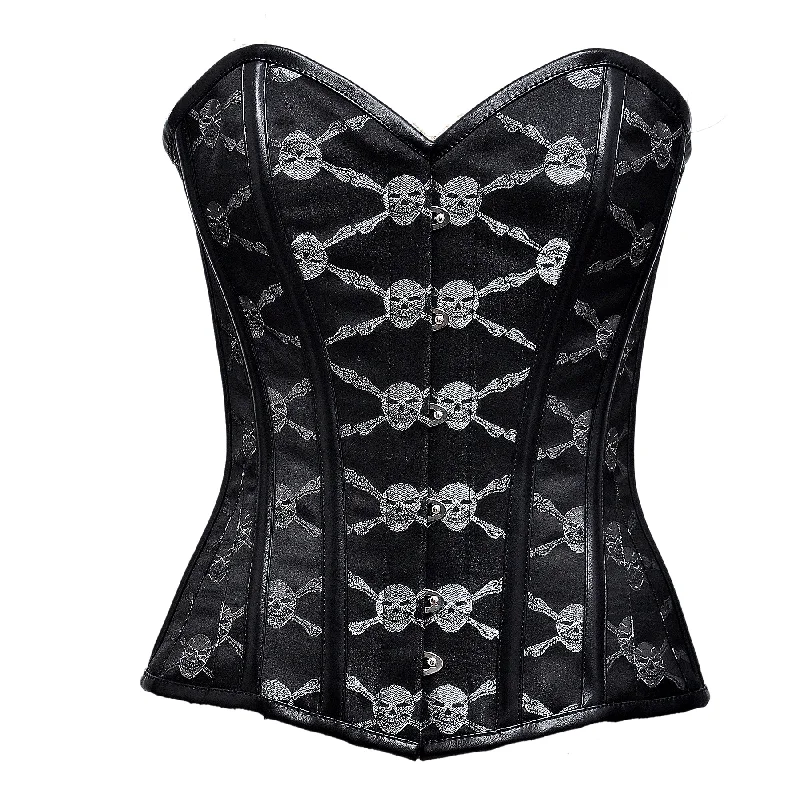 Hop Silver Skull Brocade Overbust Corset