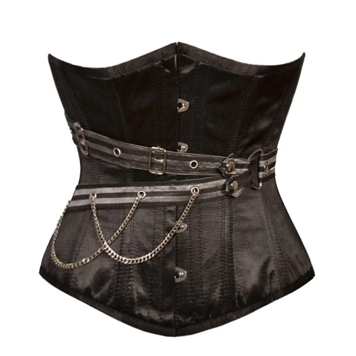 Jason Black Satin Underbust With Belt & Chain Detail