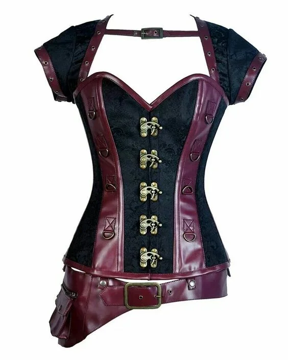 Juve Black Steampunk Overbust Corset with Jacket and Belt