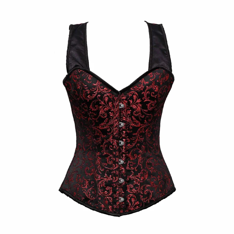 Karren Black & Red Brocade Steel Boned Overbust Corset