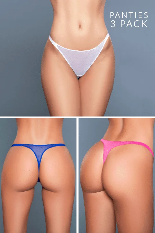 Kayleigh Mesh Thong 3 Pack Panties