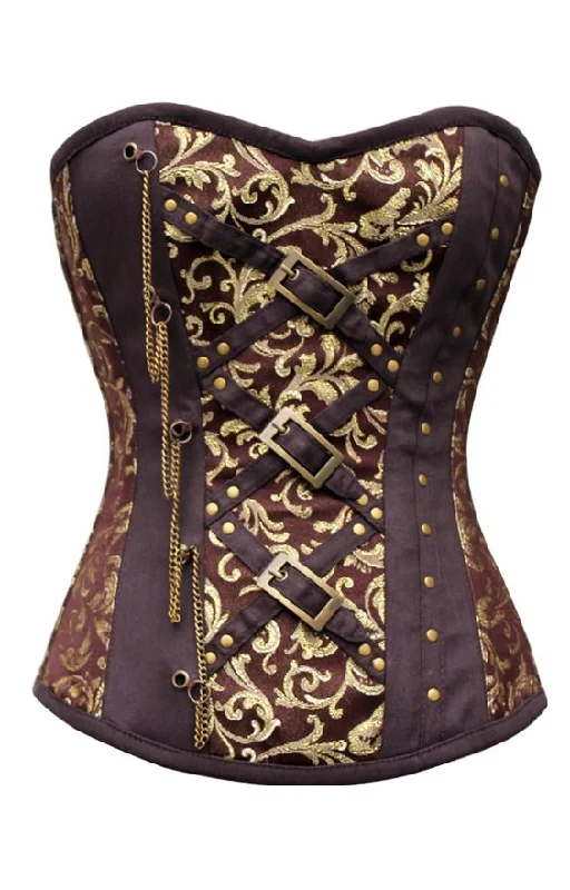 Kinko Coffee Gold Brocade Corset With Chain