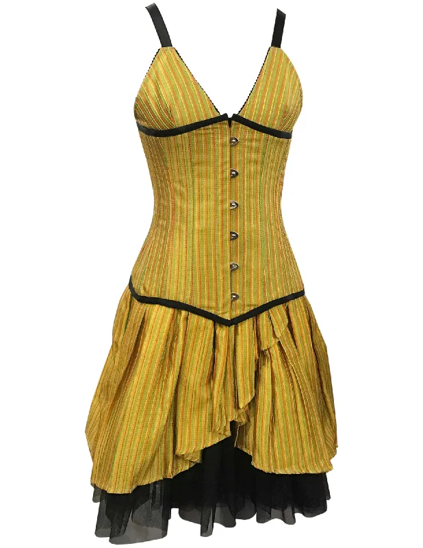 Ligt Mustard Red Green Stripe Taffeta Underbust Corset