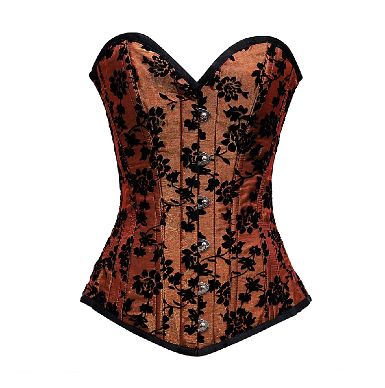 Merritt Burgundy Longline Corset In Tissue Flocking