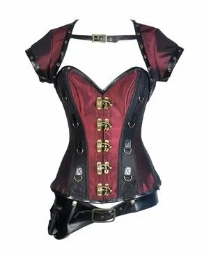 Pilar Bugundy and Black Taffeta Steampunk Corset