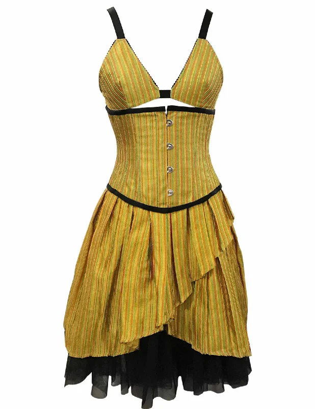 Plunket Mustard Red Green Stripe Taffeta Underbust Corset