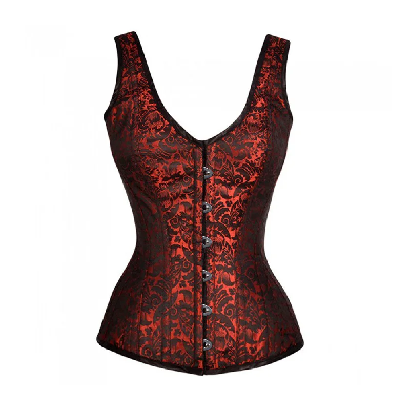 Queenie Brocade Shoulder Straps Overbust Steel Boned Corset