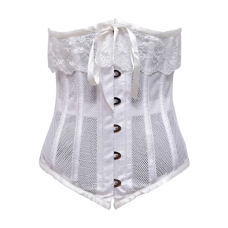 Relle White Mesh & White Satin Lace Underbust Corset