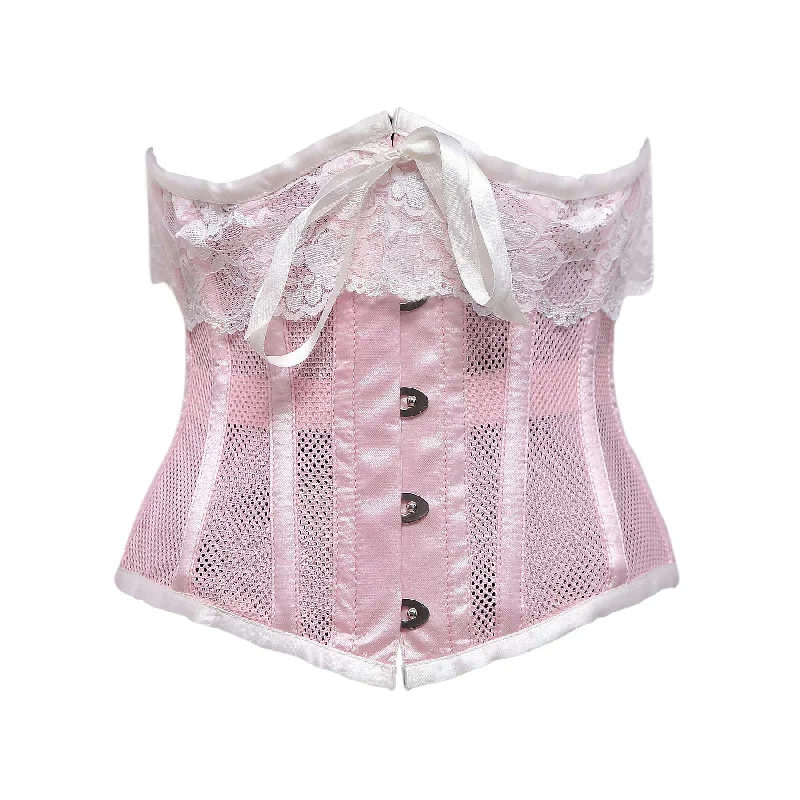 Silva Baby Pink Mesh & White Satin Lace Underbust Corset