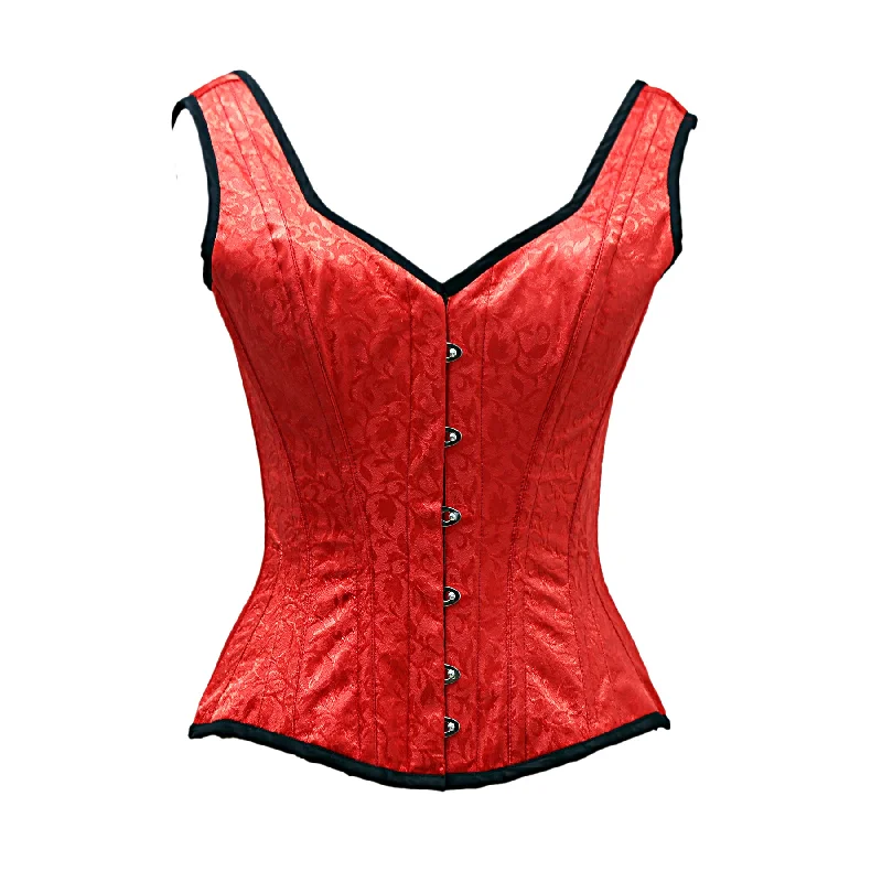 Slade Red Satin Brocade Overbust Corset With Shoulder Strap