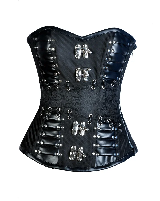 Teryy Black Brocade & Faux Leather Gothic Corset