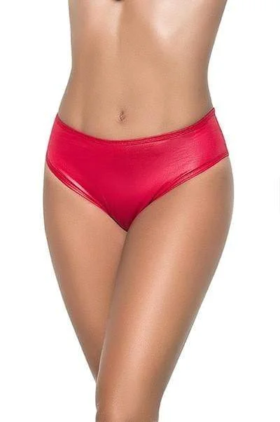 Red Wet Look High Waist Ruched Back Panty (Black Colors Available)