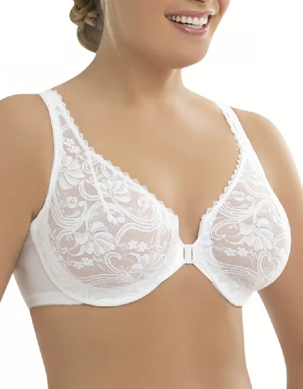 Glamorise Allover Lace Front-Close Underwire Bra White 9245