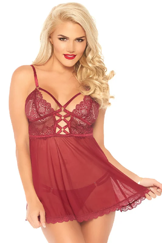 Lace Up Mesh Babydoll Set