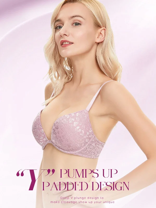 Push Up Deep V Plunge Underwire Multiway 2 Cups Up Light Purple