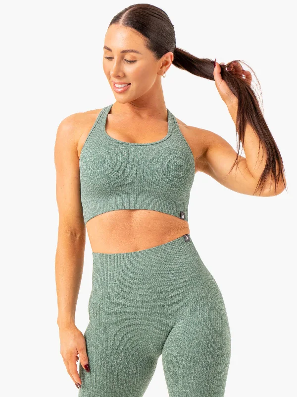 Rib Seamless Sports Bra - Green Marl