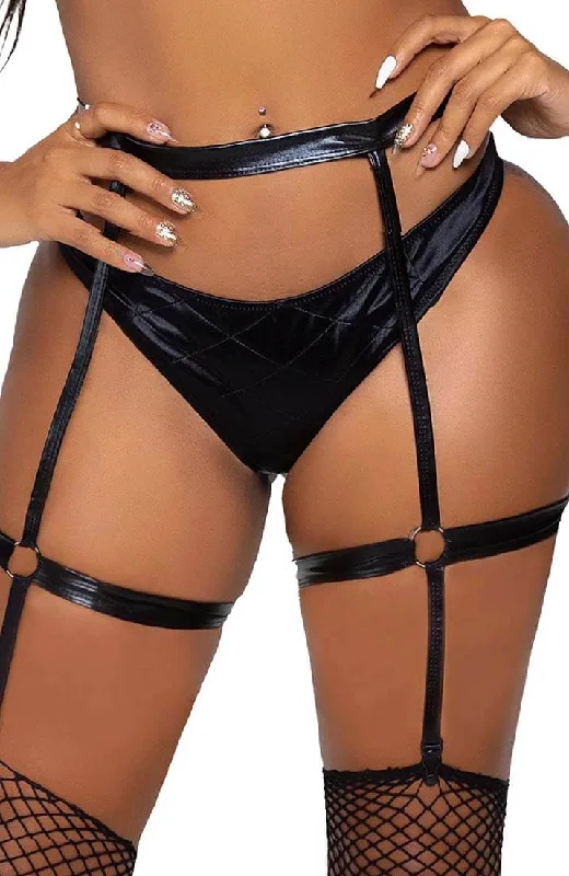 Strappy wet look O-ring garter belt - Strap Me