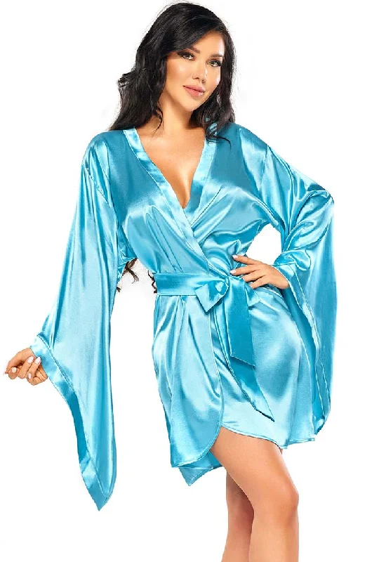 Turquoise satin robe - Sara